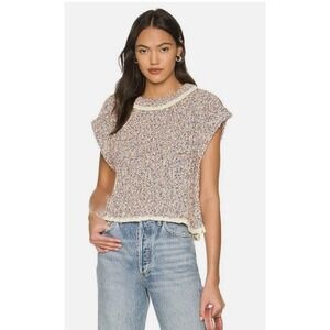 Free People Knit Cropped‎ Vest Sweater Multi Color Crochet Collar Cap Sleeve XS